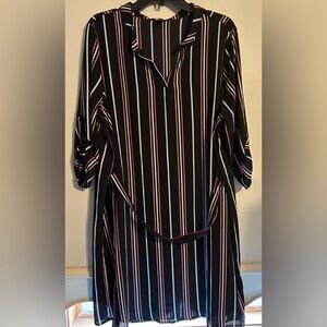 Striped Black V-Neck Belted Tunic Dress size XL Lily Morgan
